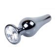 HeavyFun Dark Silver anální kolík s kamínkem S čirý