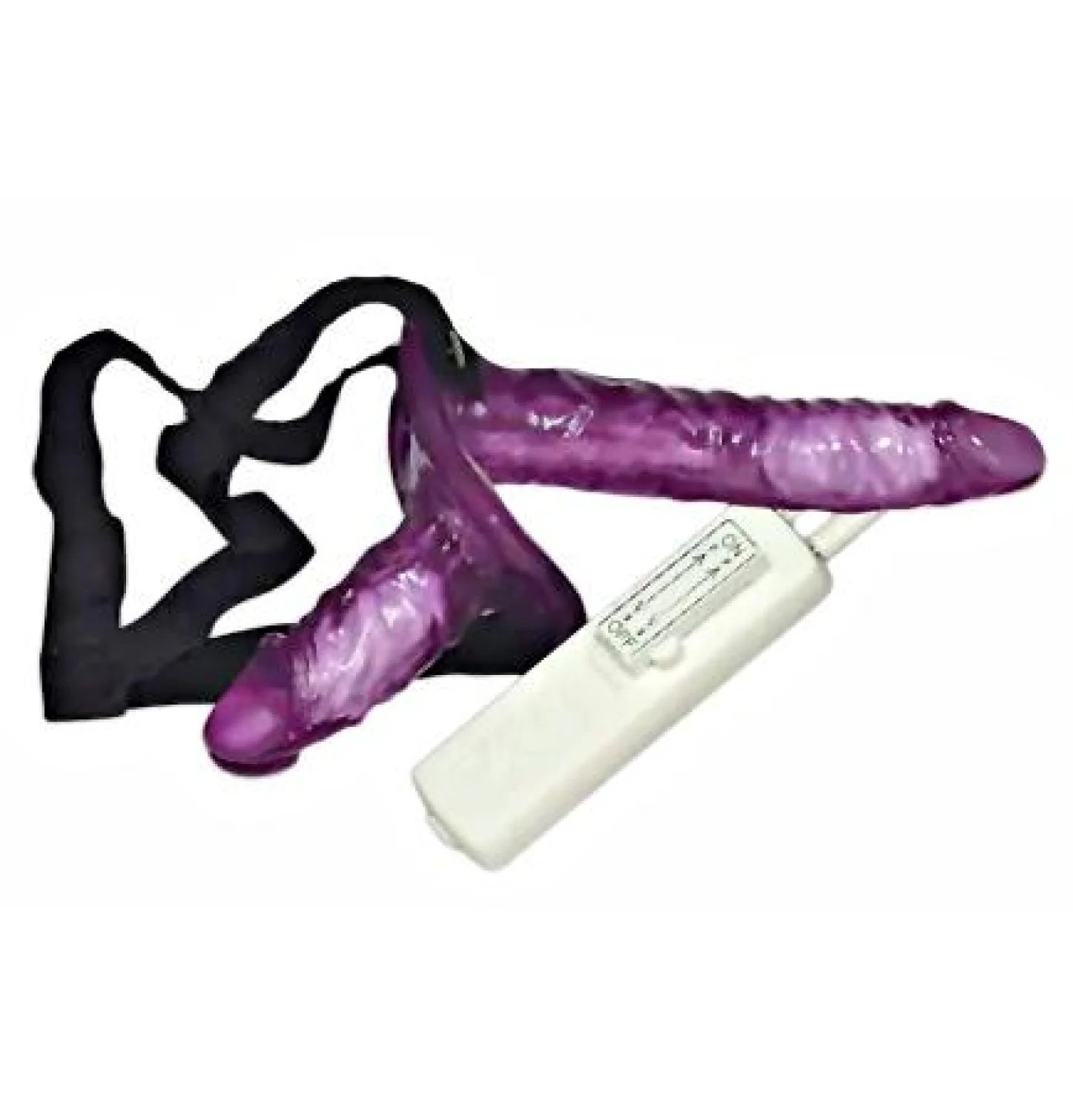 Strap-On Duo Vibrační připínací penis - fialový