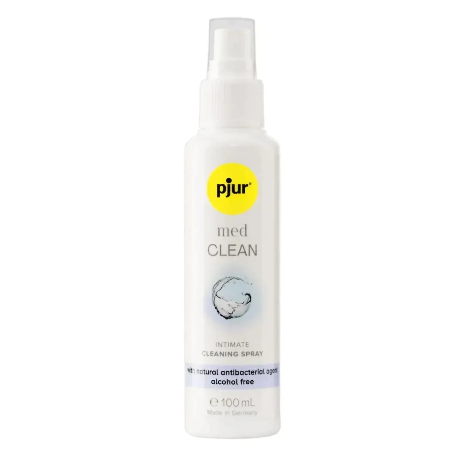 Bílá láhev dezinfekčního přípravku Pjur med CLEAN bez alkoholu o objemu 100 ml