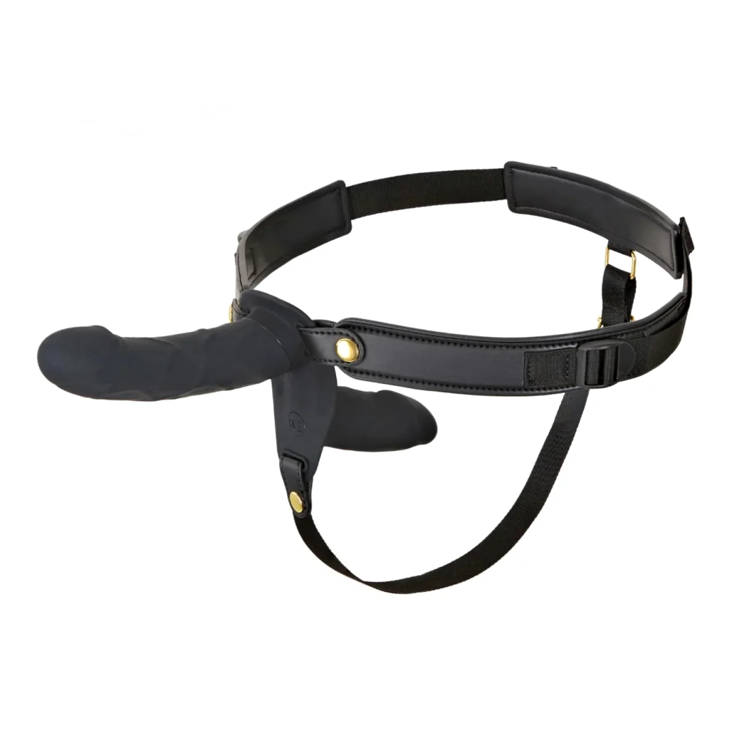 Černý vibrační strap-on Hidden Desire Double s dvěma silikonovými dildy a nastavitelným pásem