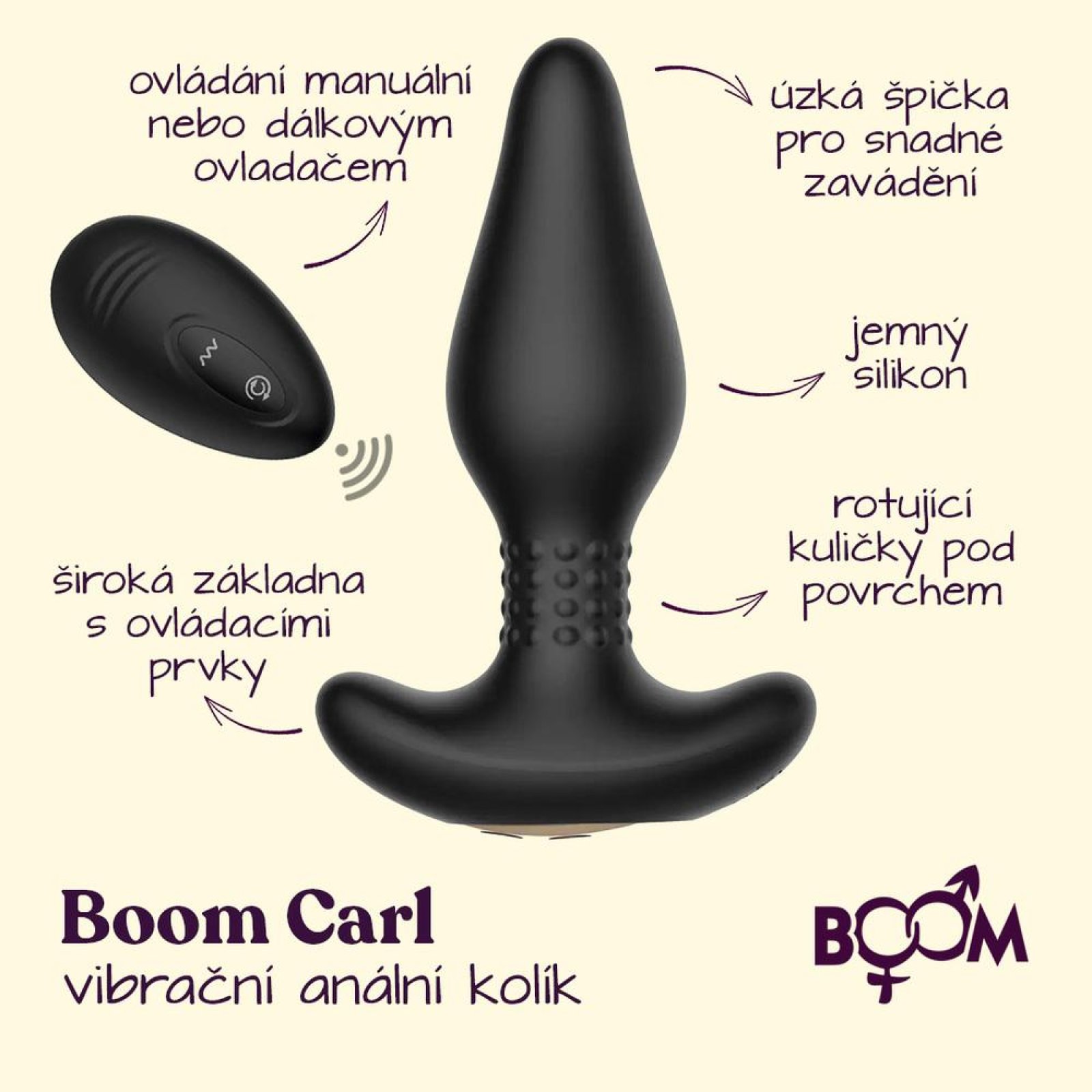 BOOM Carl vibrační anální kolík na  dálkové ovládání černý – foto 2