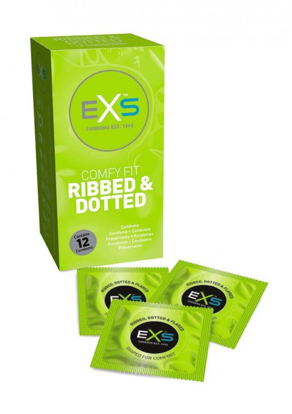 EXS Ribbed and Dotted Kondomy 12 ks