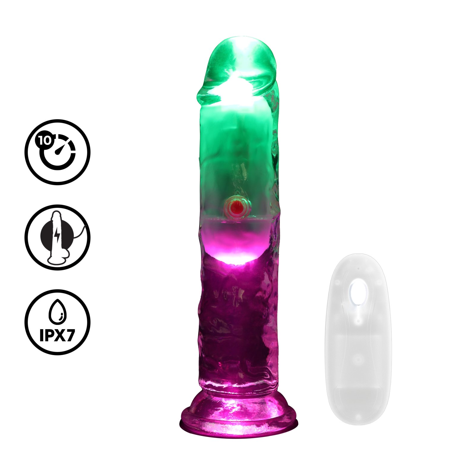 RealRock by Shots LED Vibrating Straight Cock – 6 / 15 cm – Transparent