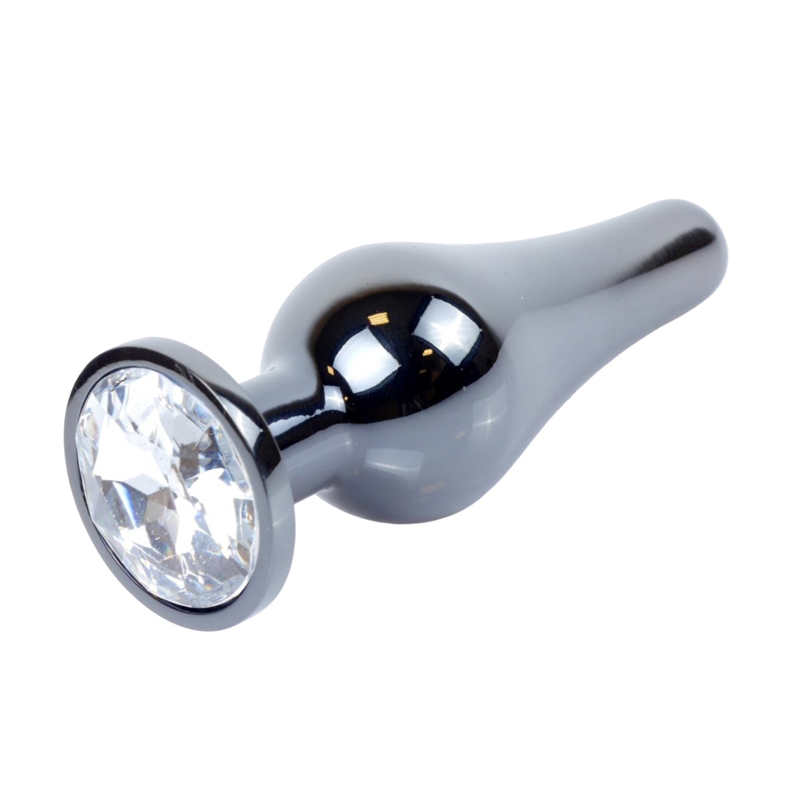 HeavyFun Dark Silver anální kolík s kamínkem S čirý