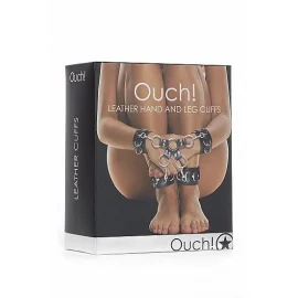 Ouch! Kožená pouta na ruce a nohy - černá