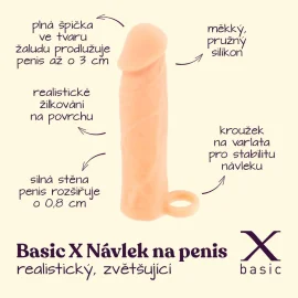 BASIC X Realistický zvětšující návlek na penis S  - tělový