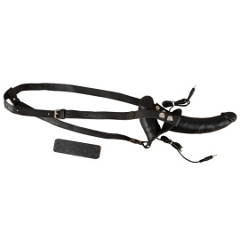 Strap-On Duo Vibrační silikonový připínací penis - černý