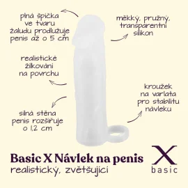 BASIC X Realistický zvětšující návlek na penis M - transparentní