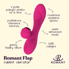 Romant Flap vibrátor rabbit s poklepem a tlakovým stimulátorem na klitoris růžový