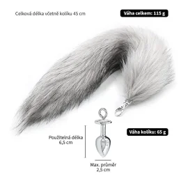 BASIC X kovový anální kolík s odepínatelným ocasem šedý