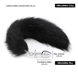 BASIC X kovový anální kolík s odepínatelným ocasem černý