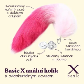 BASIC X kovový anální kolík s odepínatelným ocasem růžový