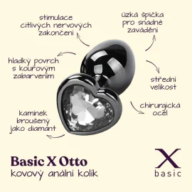BASIC X Otto kovový anální kolík  s kamínkem velikost M čirý