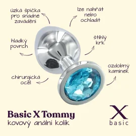BASIC X Tommy kovový anální kolík s modrým kamínkem