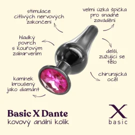BASIC X Dante kovový anální kolík s kamínkem růžový vel. S