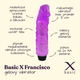 BASIC X Francisco realistický gelový vibrátor fialový