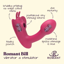 Romant Bill vibrátor do kalhotek s podtlakovým stimulátorem klitorisu červený