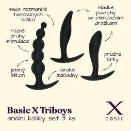 BASIC X TriBoys anální kolíky nevibrační set 3 ks černé