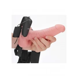 Realrock Vibrating Hollow Strap-on dutý připínací penis s varlaty 18 cm - tělový
