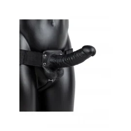Realrock Vibrating Hollow Strap-on dutý připínací penis s varlaty 18 cm - černý