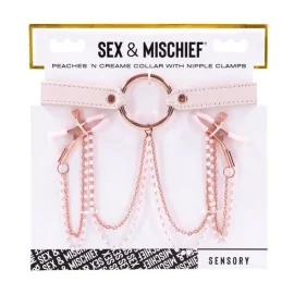 Sportsheets S&M Peaches´n creame obojek se svorkami na bradavky.