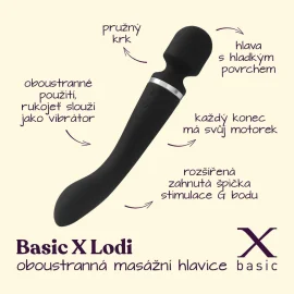 BASIC X LODI oboustranná masážní hlavice 2v1 černá