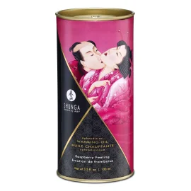 Shunga Hřejivý masážní olej s afrodiziaky - malina 100 ml