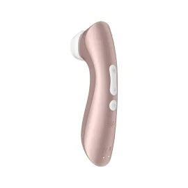 SATISFYER PRO 2 Vibration v růžovošedé barvě s bílým silikonovým nástavcem a ovládáním na těle produktu.