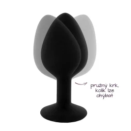 BASIC X ShinyBlack - silikonový anální kolík s kamínkem M