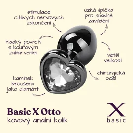 BASIC X Otto kovový anální kolík s kamínkem L čirý