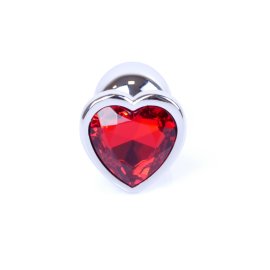 MyLove Silver anální kolík se srdíčkem S červený