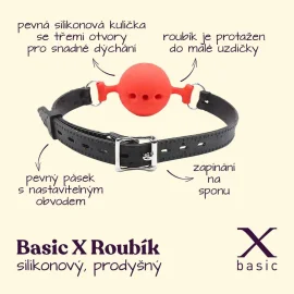 BASIC X Silikonový roubík prodyšný vel. S - červený