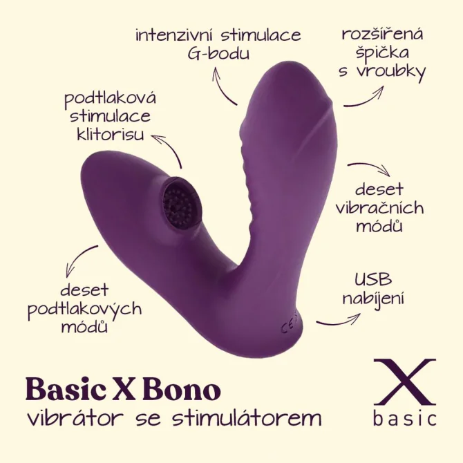 BASIC X Bono vibrátor s tlakovým stimulátorem na klitoris fialový