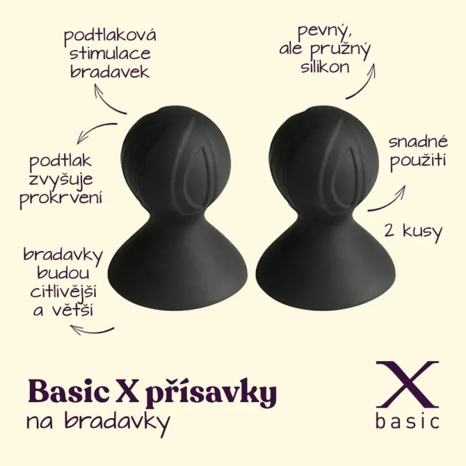 BASIC X Přísavky na bradavky 2 ks -  černé