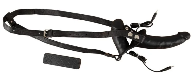 Strap-On Duo Vibrační silikonový připínací penis - černý