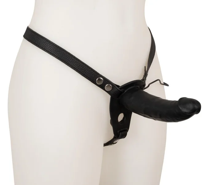 Strap-On Duo Vibrační silikonový připínací penis - černý