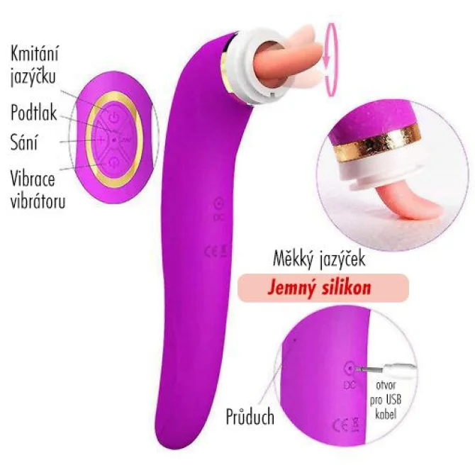 BASIC X vakuová pumpa s jazýčkem a vibrátorem  3v1 růžová