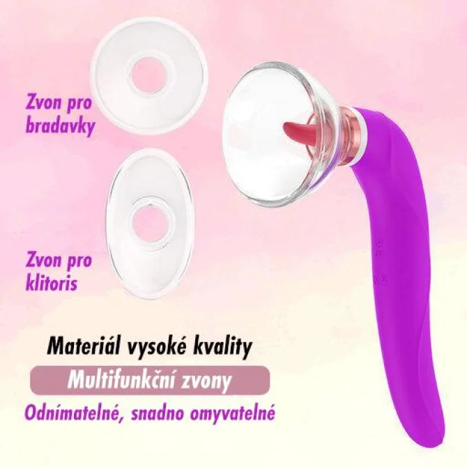 BASIC X vakuová pumpa s jazýčkem a vibrátorem  3v1 růžová