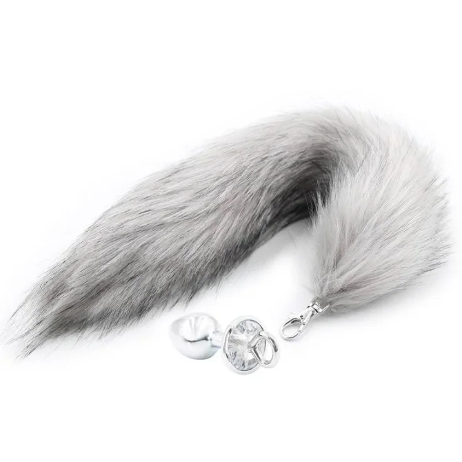 BASIC X kovový anální kolík s odepínatelným ocasem šedý