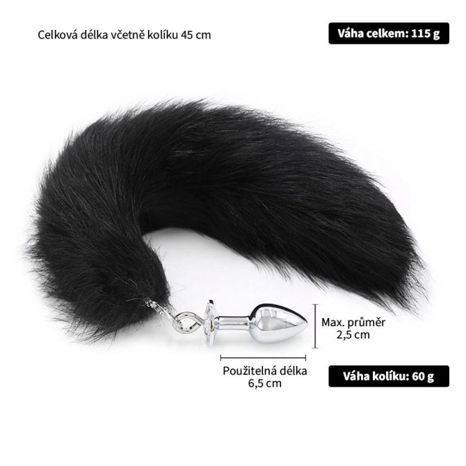 BASIC X kovový anální kolík s odepínatelným ocasem černý