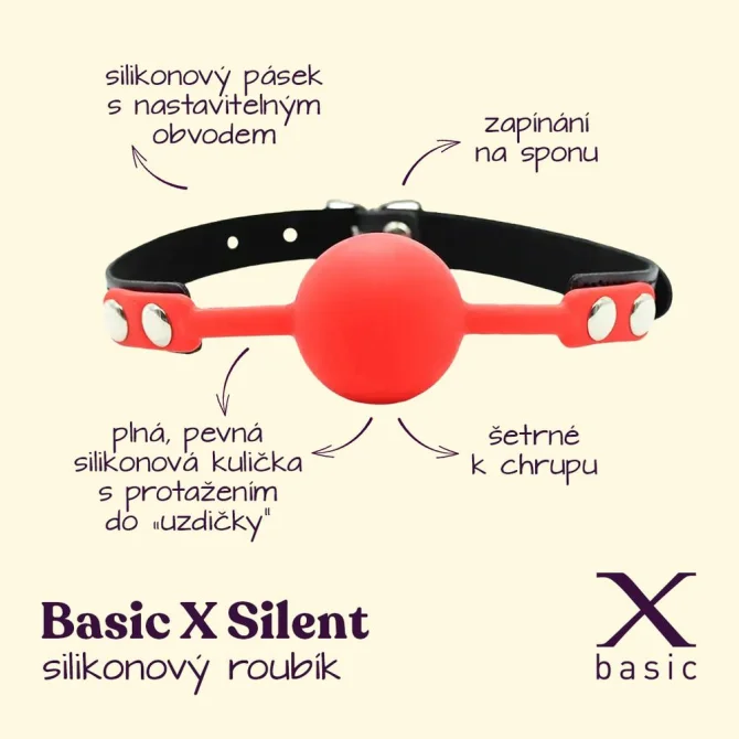 BASIC X Silent silikonový roubík plný - červený