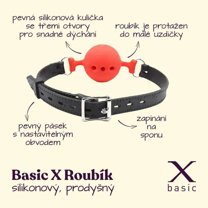 BASIC X Silikonový roubík prodyšný - červený