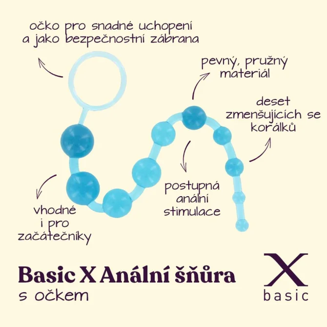 BASIC X anální  šňůra s očkem modrá