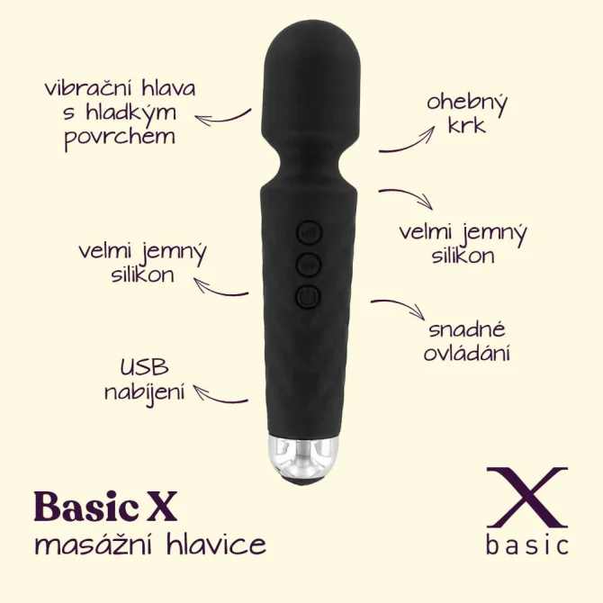BASIC X masážní hlavice dobíjecí černá
