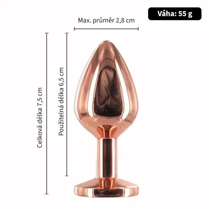 BASIC X Rosegold kovový anální kolík s kamínkem růžový vel. S