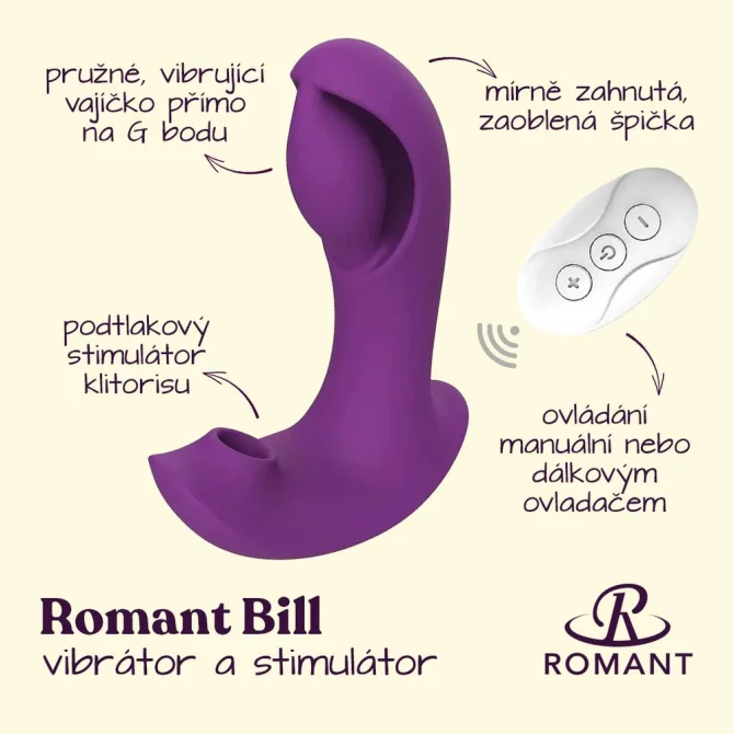 Romant Theo vibrátor do kalhotek s podtlakovým stimulátorem klitorisu fialový
