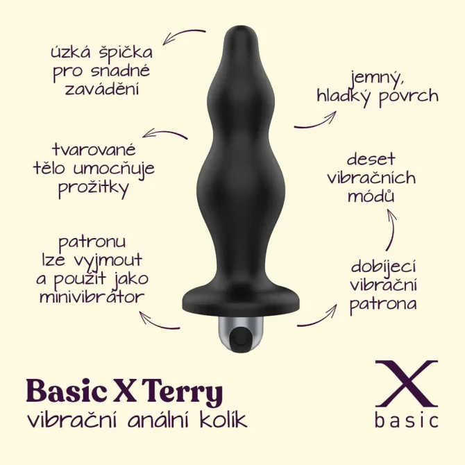 BASIC X Terry vibrační anální kolík černý
