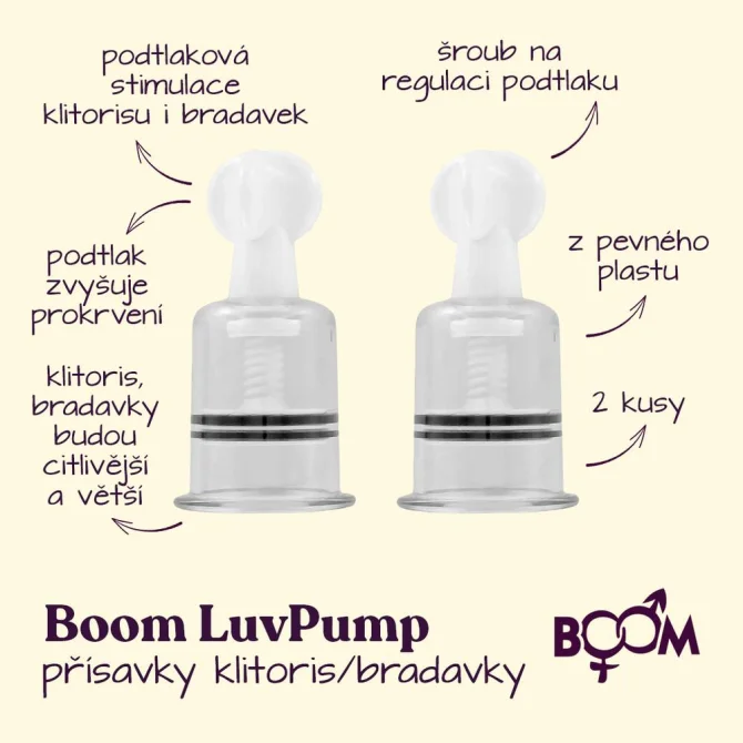 BOOM LuvPump vakuové přísavky na klitoris/bradavky průměr 4 cm -  2 ks