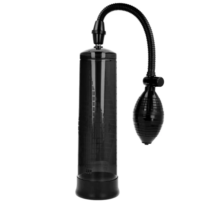 Černá vakuová pumpa Intense Pump 02 s průhledným válcem, pružnou hadicí a balónkem pro stlačování