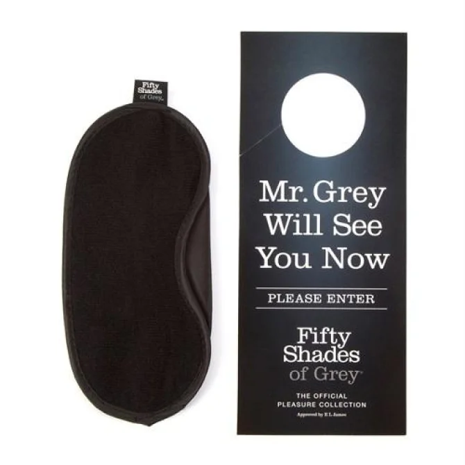 Černá páska na oči a černá visačka s textem Mr. Grey Will See You Now z kolekce Fifty Shades of Grey